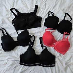 Bundle Of 5 34D 34DD Black And Pink Cup Underwire Support Sports Adjustable Bras